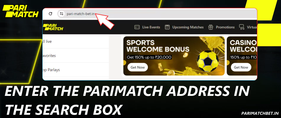 Enter the Parimatch address in the search box
