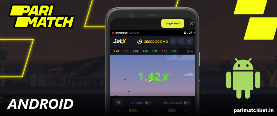 Jogo Jet-X disponível no aplicativo Parimatch para Android
