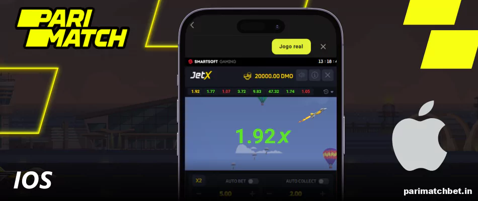 Jogo Jet-X disponível no aplicativo Parimatch para iOS