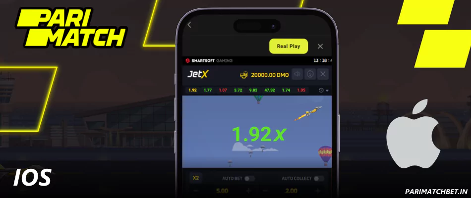Jet-X गेम iOS के लिए Parimatch ऐप पर उपलब्ध है
