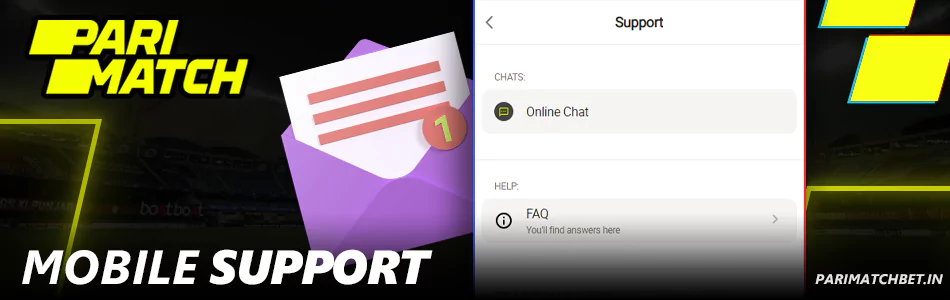 Customer support at Parimatch mobile app
