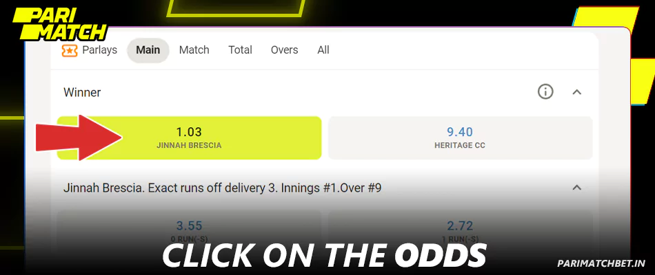 Click on the cricket odds at Parimatch