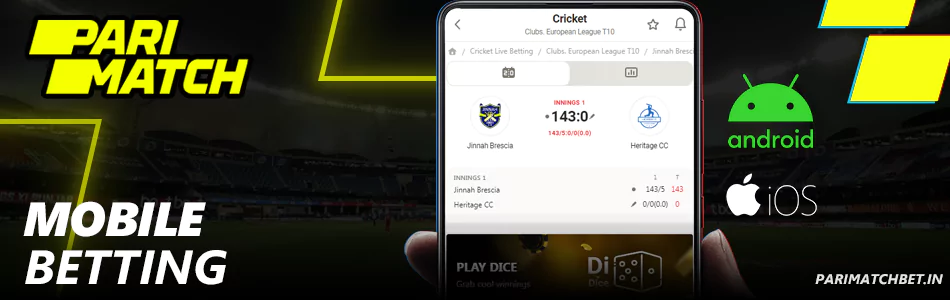 mobile cricket betting at Parimatch