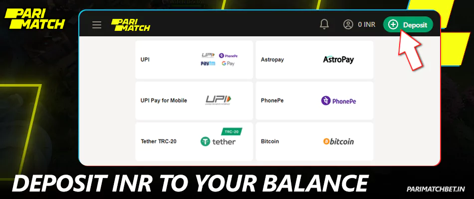Top up your balance at Parimatch IN