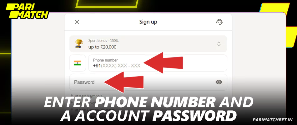 Parimatch पर फ़ोन नंबर और पासवर्ड दर्ज करें