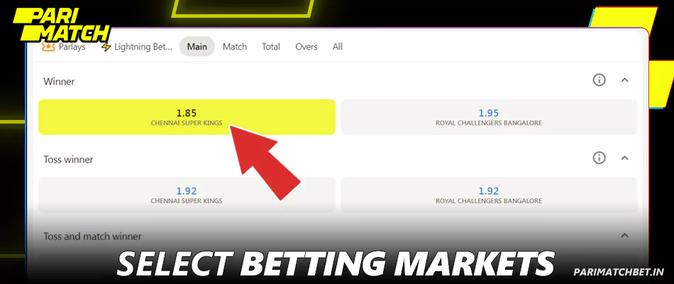 Select betting markets at Parimatch