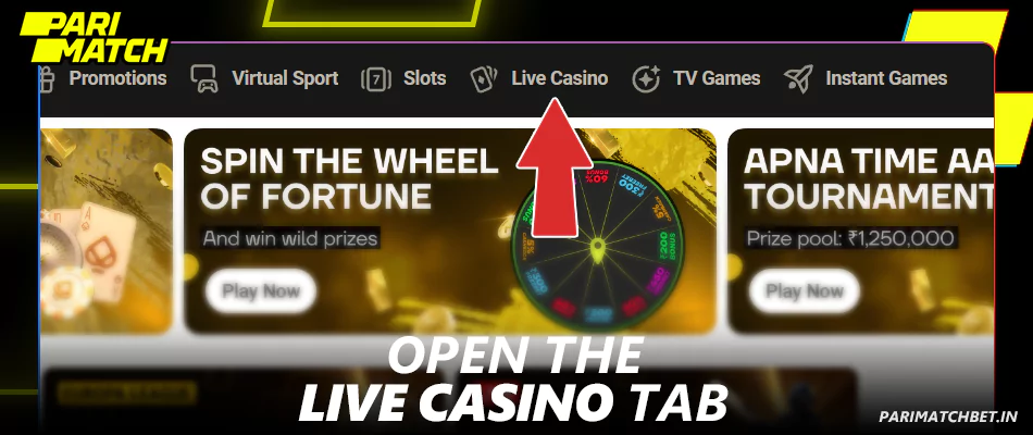 Open Live casino tab at Parimatch