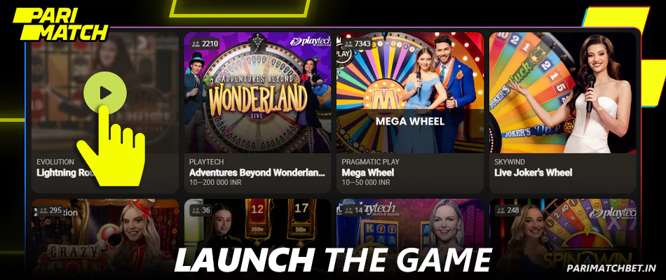 Launch the live casino game in Parimatch