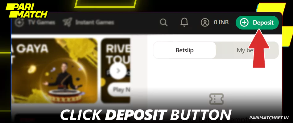 Click Deposit button at Parimatch