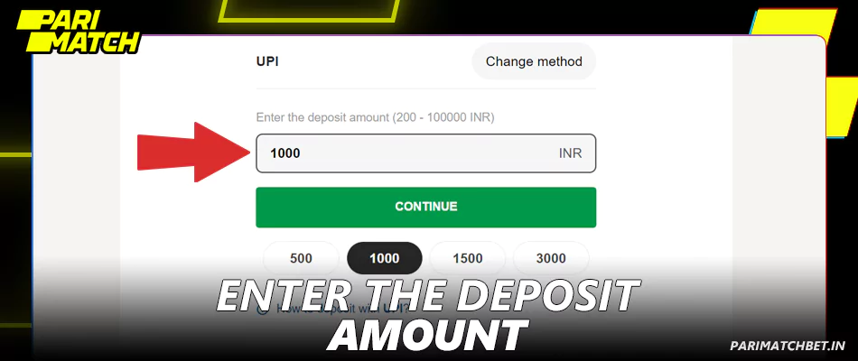 Enter the deposit amount at Parimatch