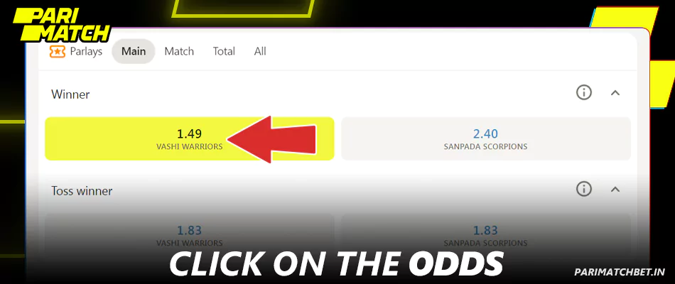 Click on the odds at Parimatch