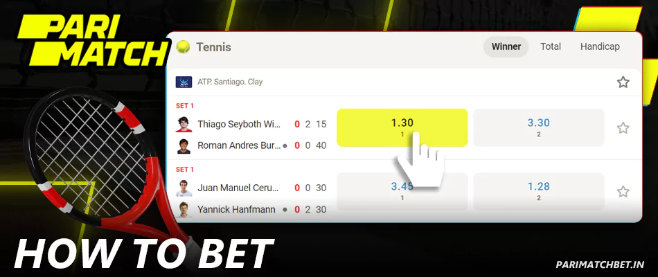 Instructions on how to bet on tennis at Parimatch India