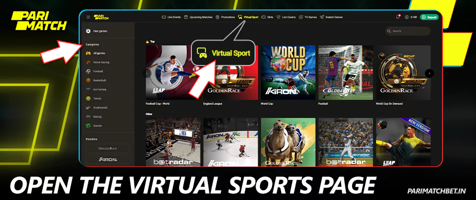 Open the virtual sports page at Parimatch India