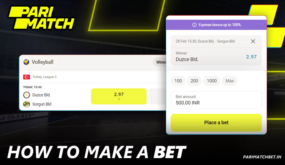 Instructions on how to make a bet on Volleyball at Parimatch India