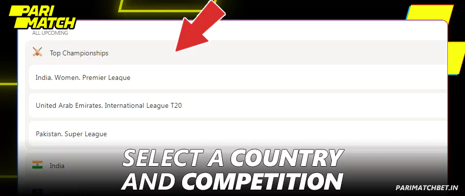 select a country and competition at Parimatch