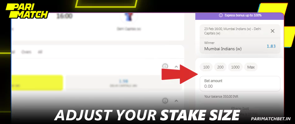 Adjust your stake size in Parimatch betslip